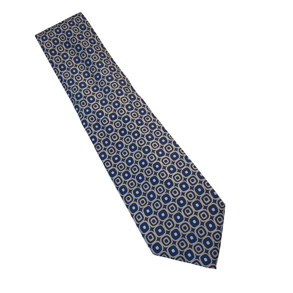 Gianfranco Ferre Mens Blue Cream Geometric Square Silk Necktie Made in Italy